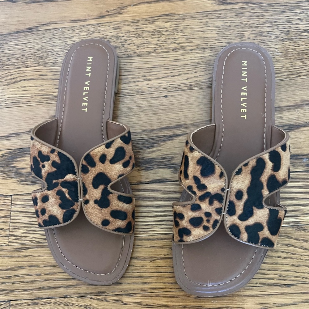 Mint Velvet Darcie Leopard Print Slide Sandals - Brown